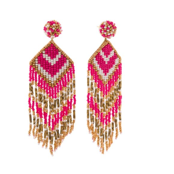DEEPA BY DEEPA GURNANI  India Fuchsia Beaded Chevron Earrings - Picture 1 of 2
